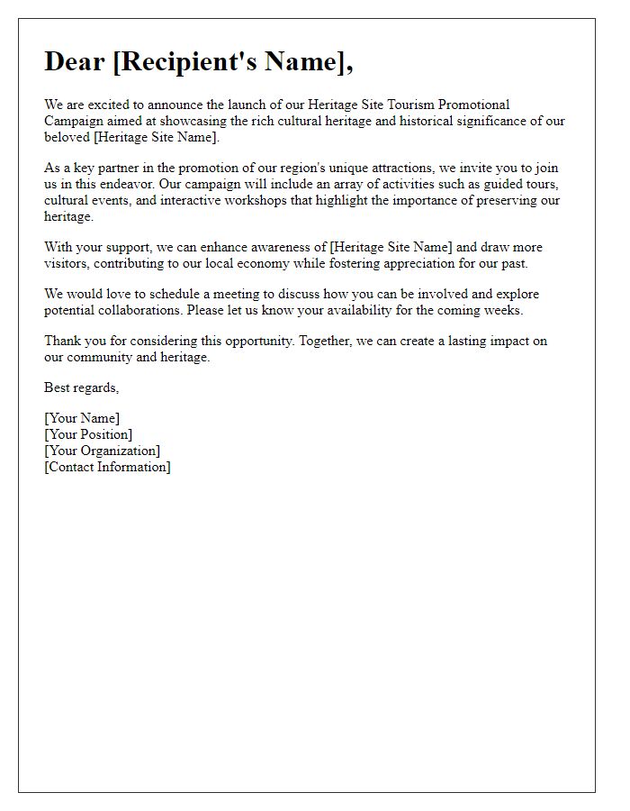 Letter template of Heritage Site Tourism Promotional Campaign