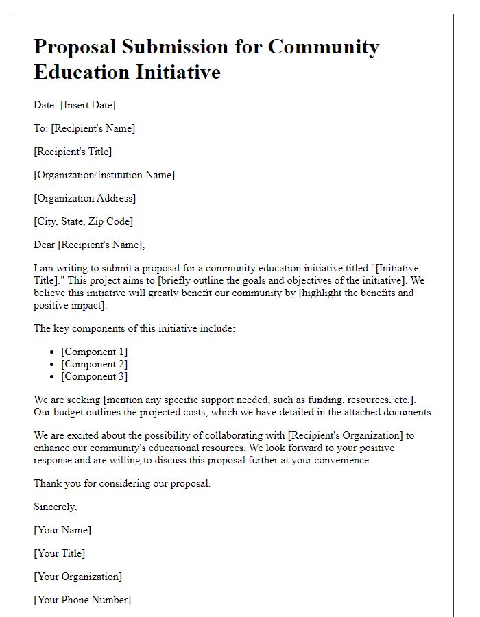 Letter template of community education initiative proposal submission