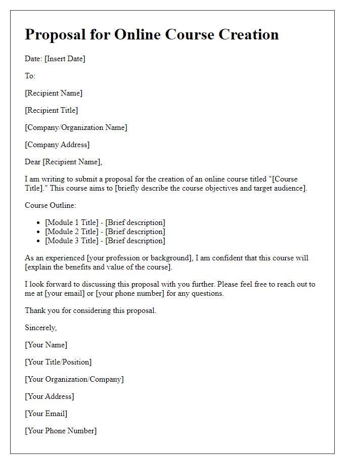 Letter template of online course creation proposal submission