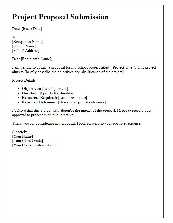 Letter template of school project proposal submission