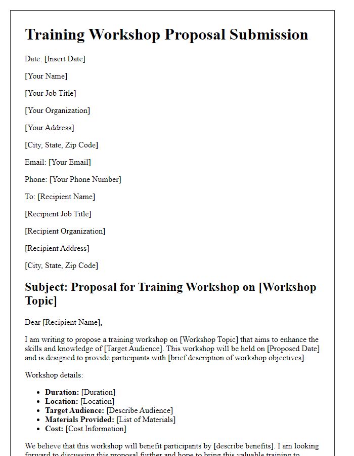 Letter template of training workshop proposal submission