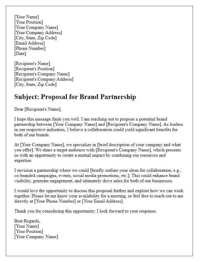 Letter template of marketing proposal for brand partnership