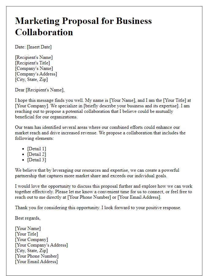 Letter template of marketing proposal for business collaboration