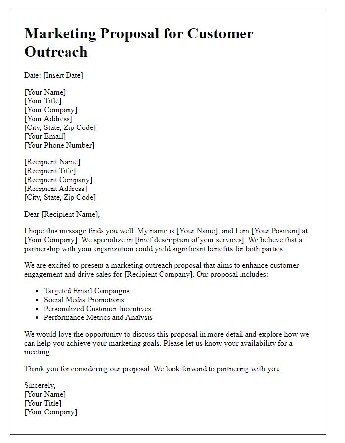 Letter template of marketing proposal for customer outreach