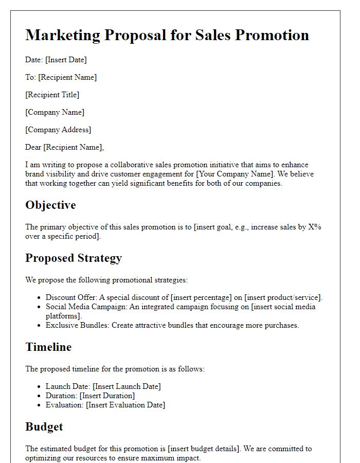 Letter template of marketing proposal for sales promotion