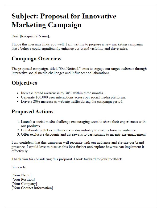 Letter template of a marketing campaign suggestion.