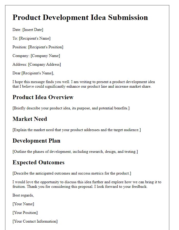 Letter template of a product development idea.