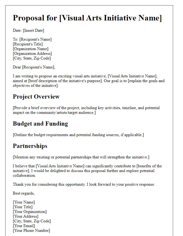 Letter template of a visual arts initiative proposal.