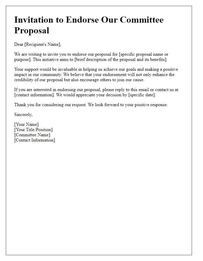 Letter template of committee proposal endorsement invitation