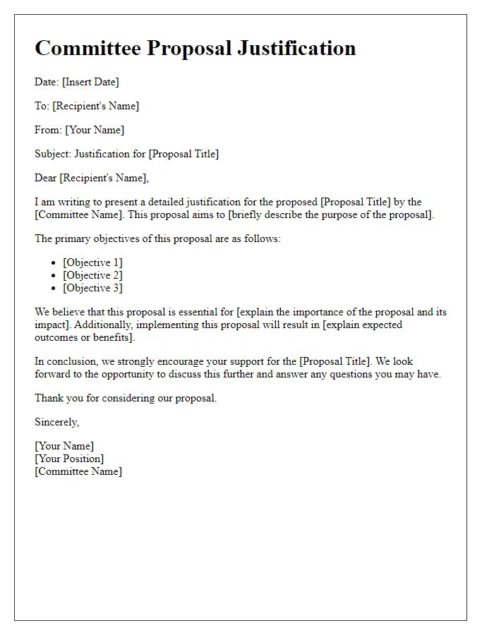 Letter template of committee proposal justification explanation