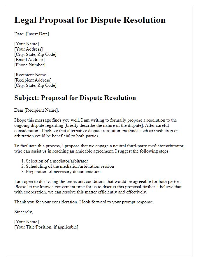 Letter template of legal proposal for dispute resolution.