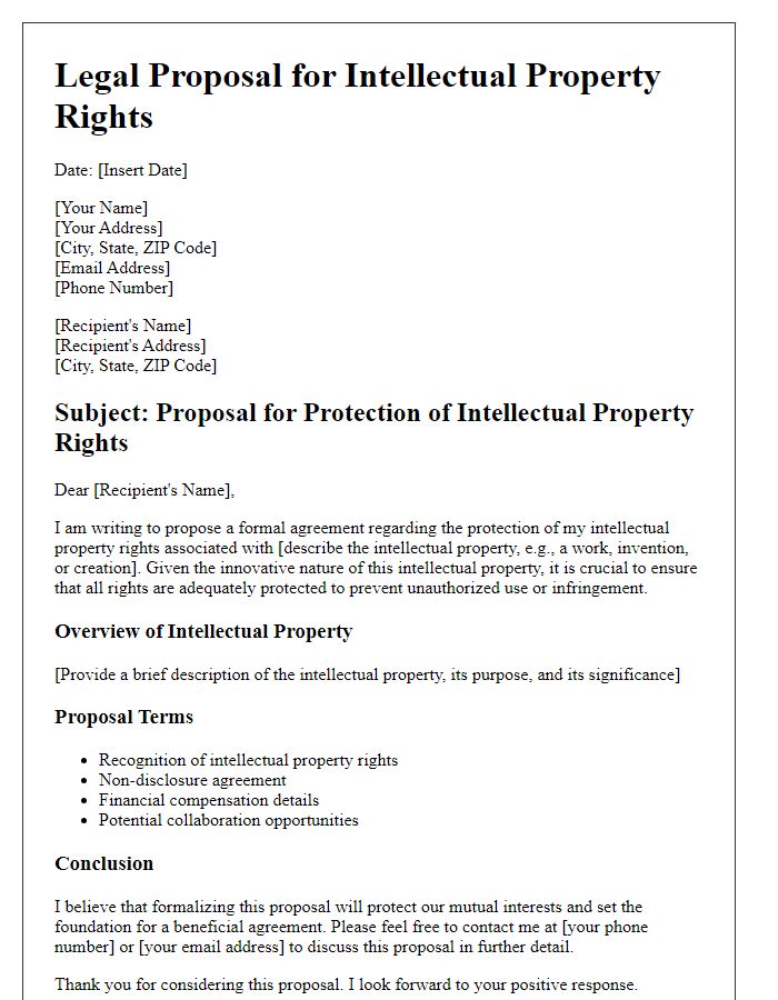 Letter template of legal proposal for intellectual property rights.