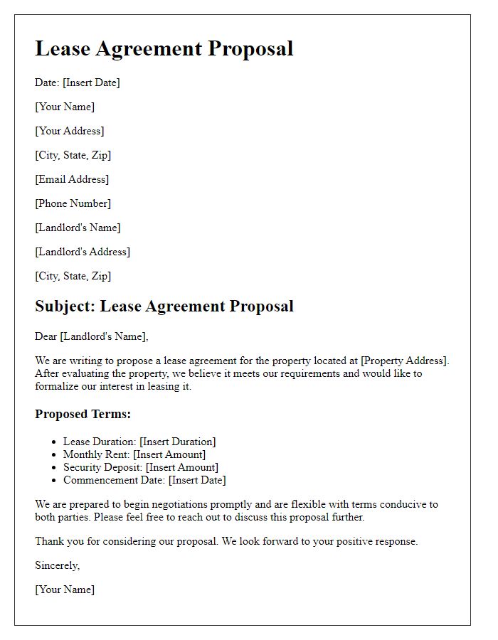 Letter template of legal proposal for lease agreement.