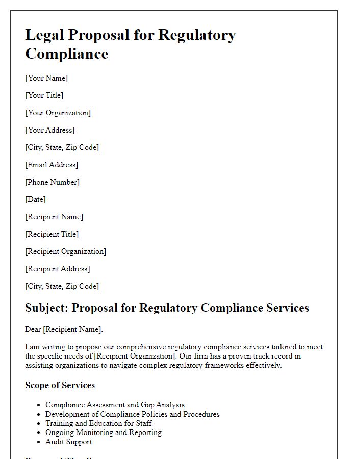 Letter template of legal proposal for regulatory compliance.