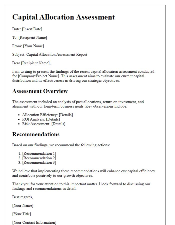 Letter template of capital allocation assessment