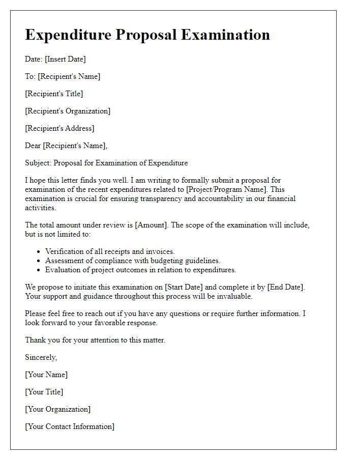 Letter template of expenditure proposal examination