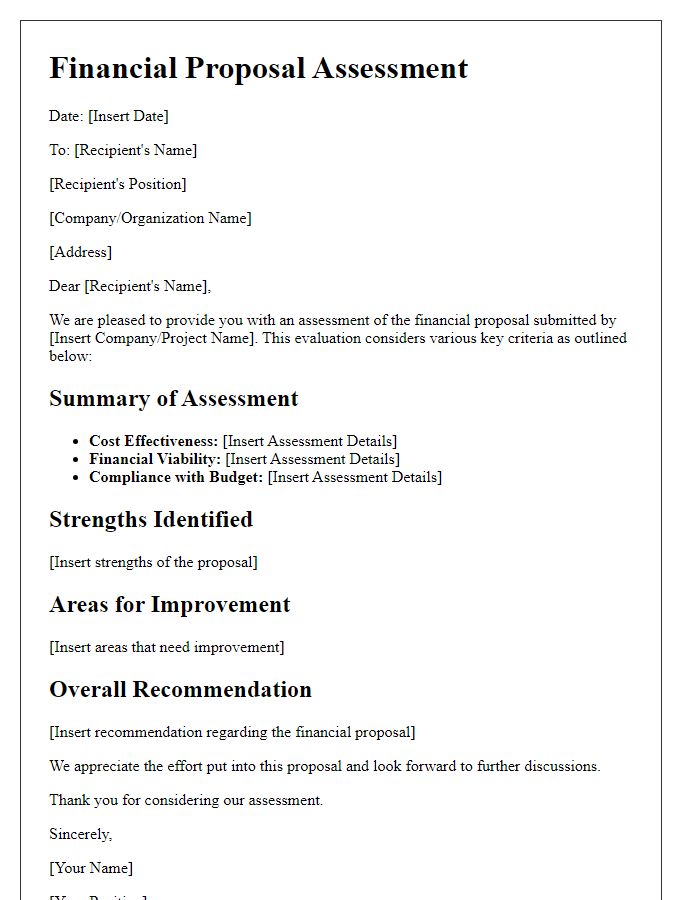 Letter template of financial proposal assessment