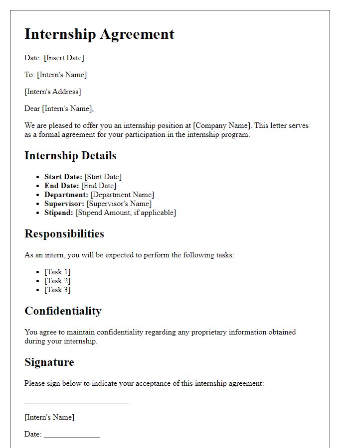 Letter template of agreement for internship participation