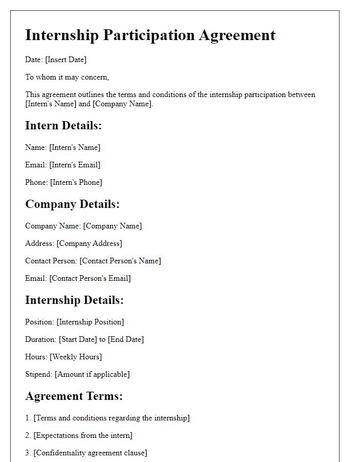 Letter template of internship participation agreement