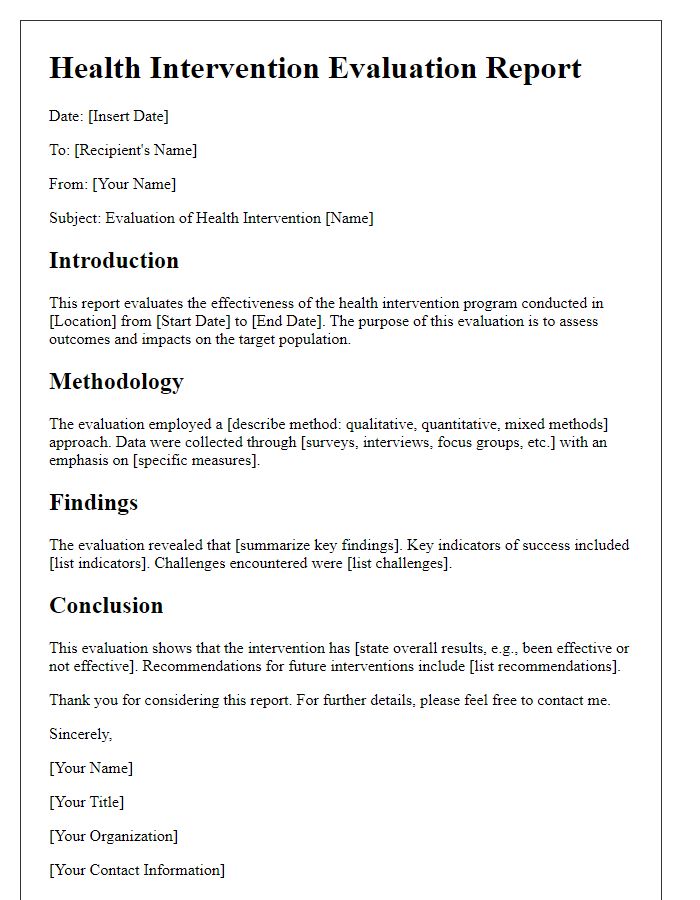 Letter template of health intervention evaluation report