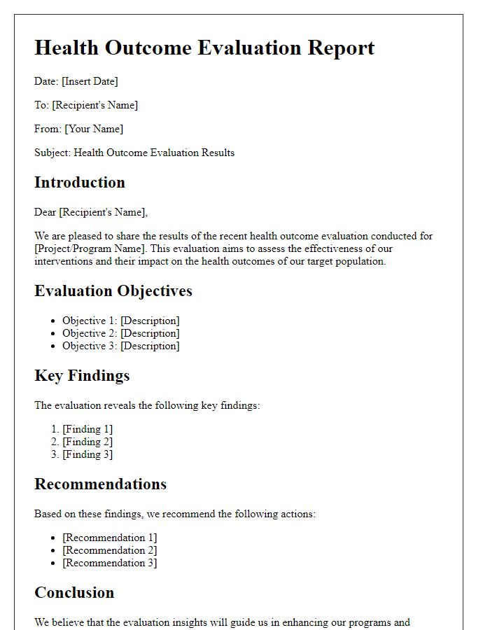 Letter template of health outcome evaluation communication