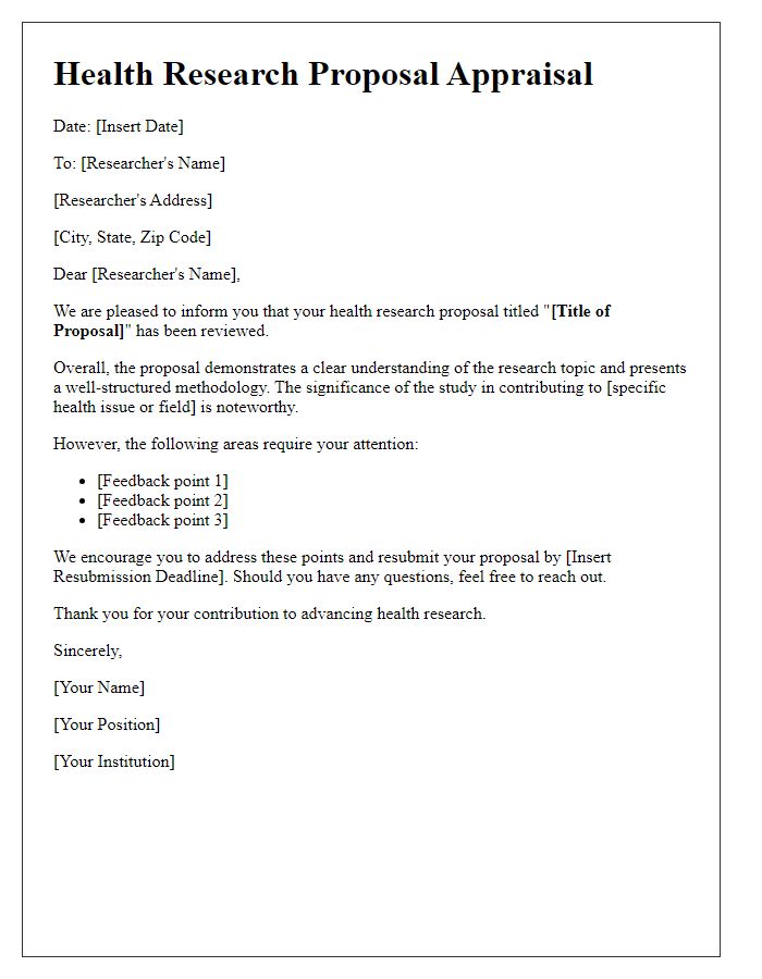 Letter template of health research proposal appraisal