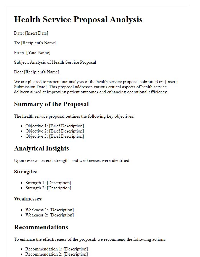 Letter template of health service proposal analysis