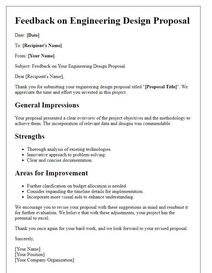 Letter template of engineering design proposal feedback