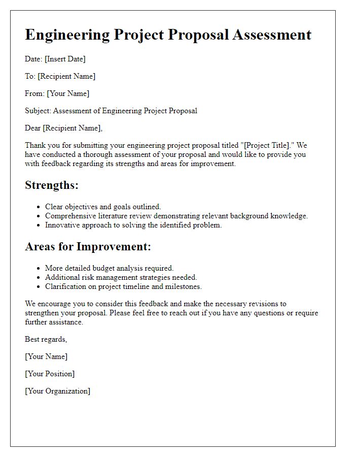 Letter template of engineering project proposal assessment