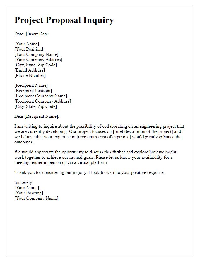 Letter template of engineering project proposal inquiry