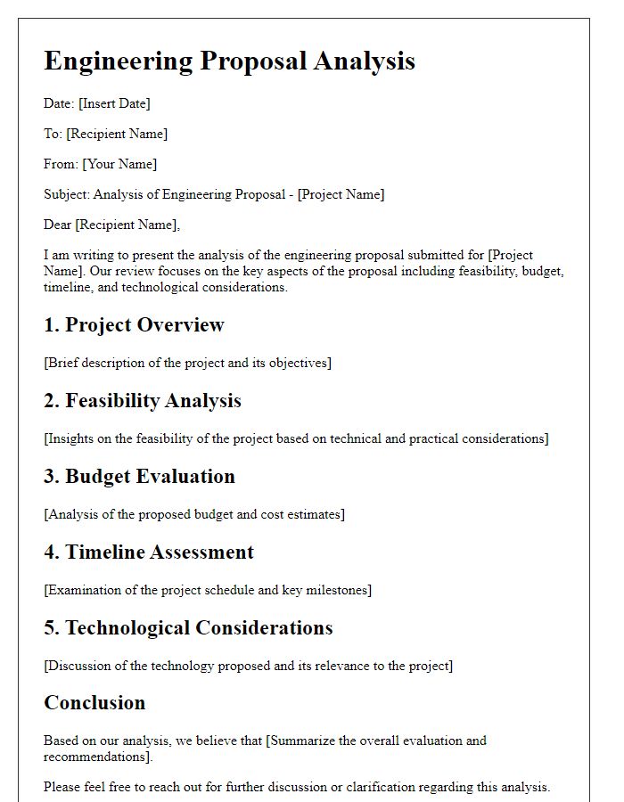 Letter template of engineering proposal analysis