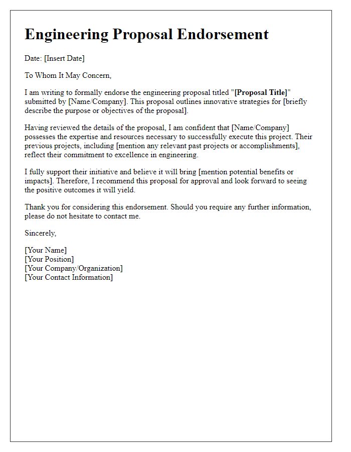 Letter template of engineering proposal endorsement