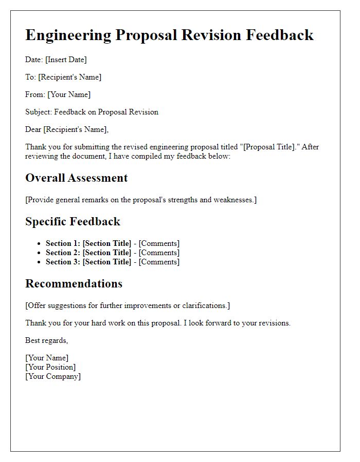 Letter template of engineering proposal revision feedback