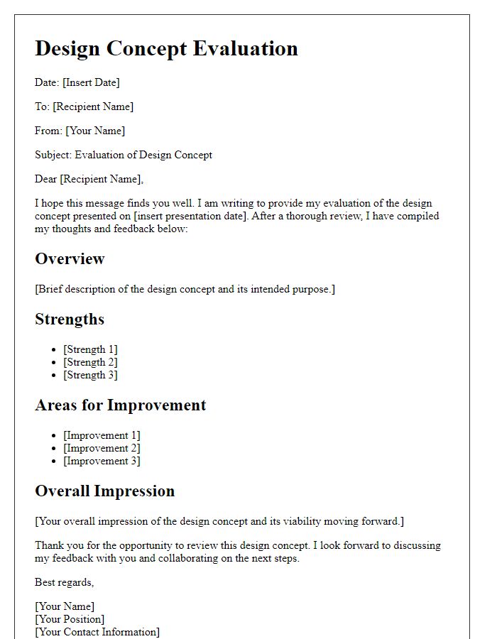 Letter template of design concept evaluation