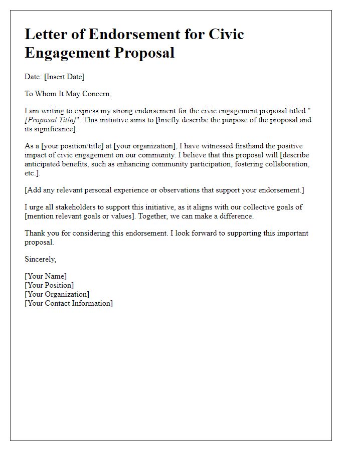 Letter template of civic engagement proposal endorsement