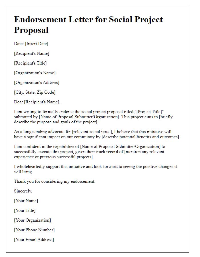 Letter template of social project proposal endorsement