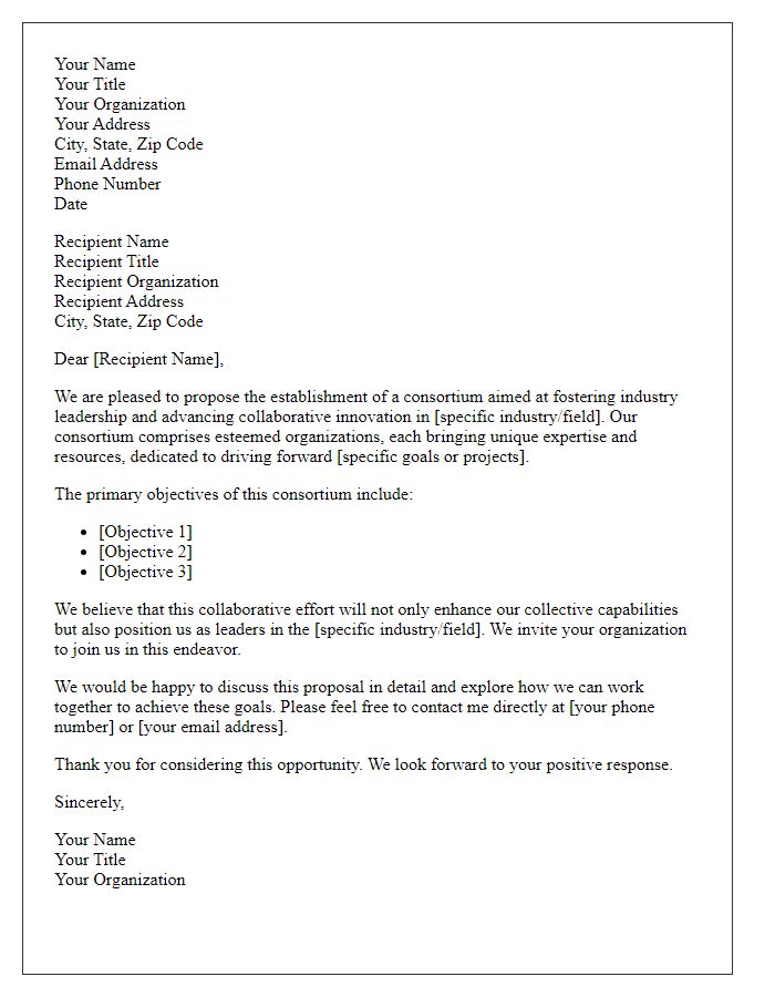 Letter template of consortium proposal for industry leadership