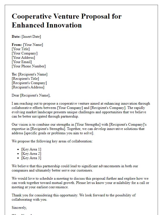 Letter template of cooperative venture proposal for enhanced innovation