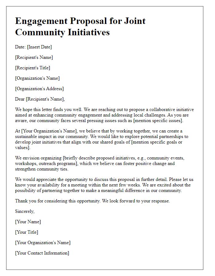 Letter template of engagement proposal for joint community initiatives