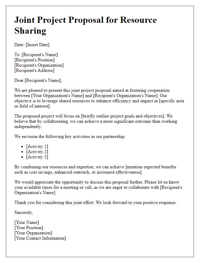 Letter template of joint project proposal for resource sharing