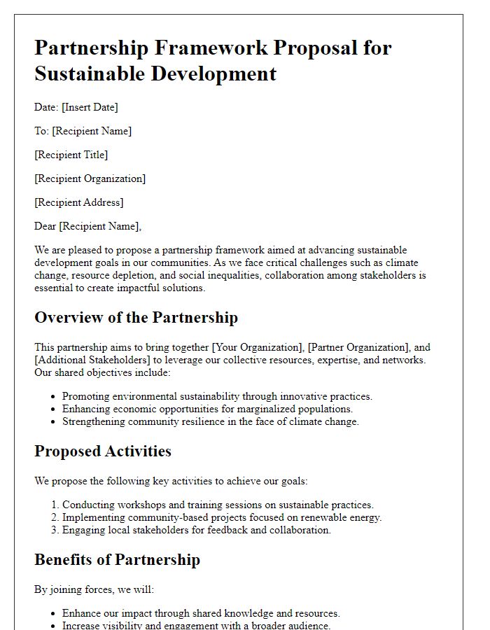 Letter template of partnership framework proposal for sustainable development