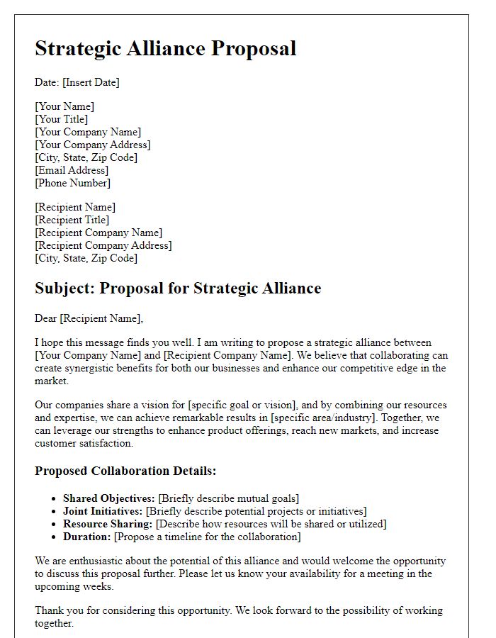 Letter template of strategic alliance proposal for business collaboration