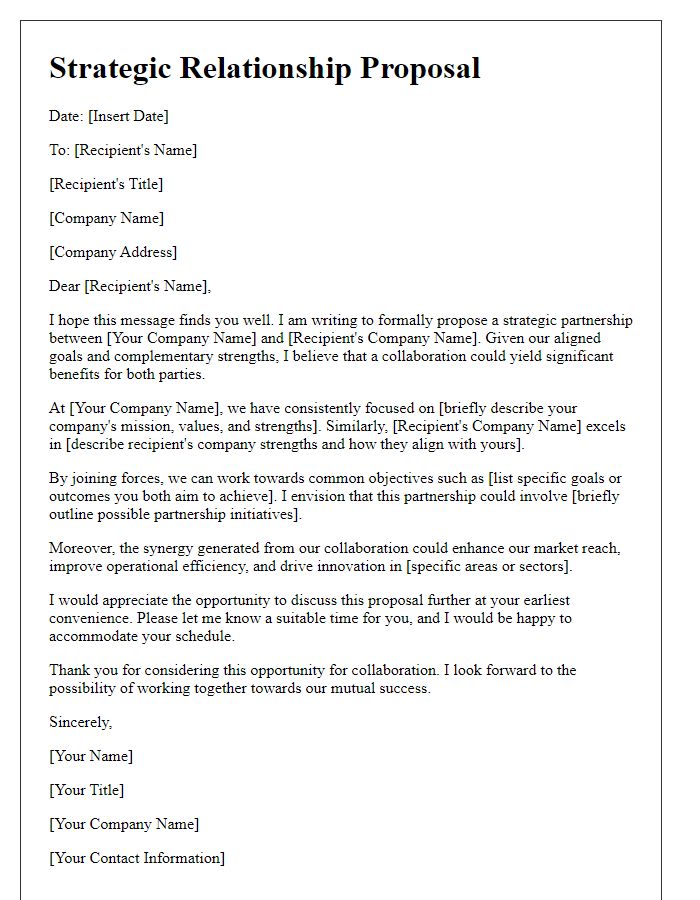 Letter template of strategic relationship proposal for aligned goals