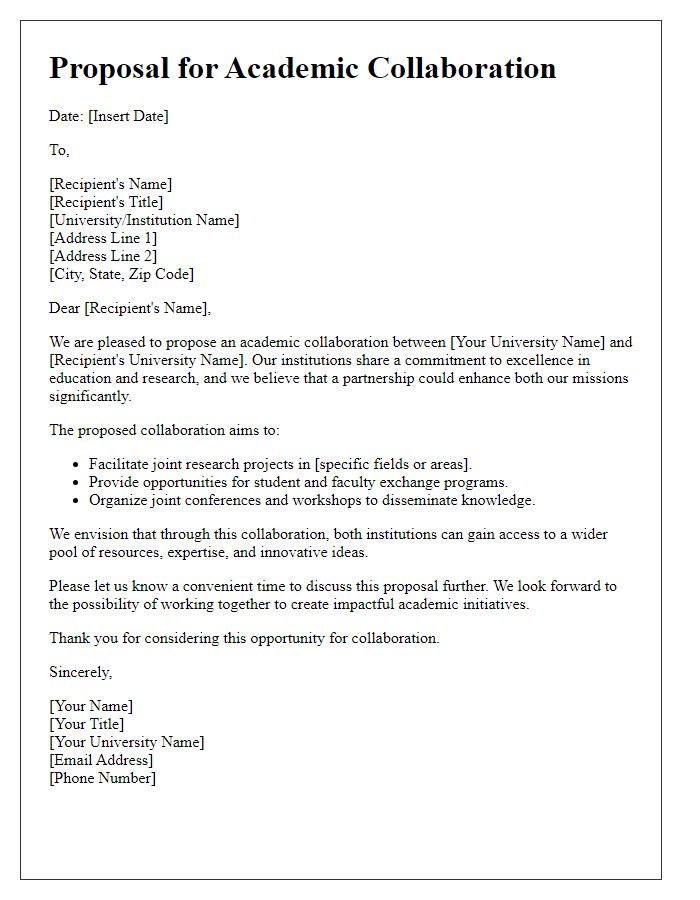 Letter template of university proposal for academic collaboration