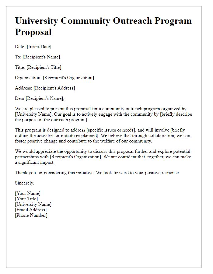 Letter template of university proposal for community outreach program