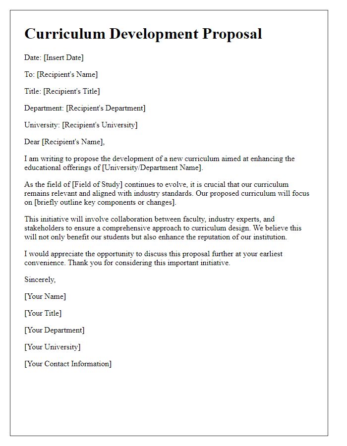 Letter template of university proposal for curriculum development