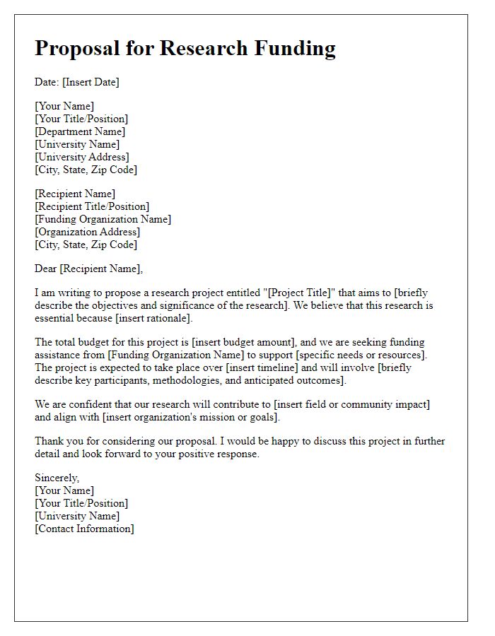 Letter template of university proposal for research funding