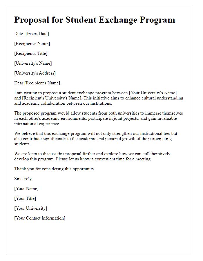 Letter template of university proposal for student exchange program