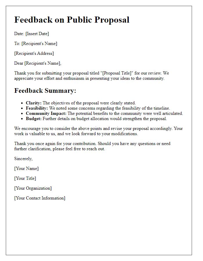 Letter template of public proposal feedback