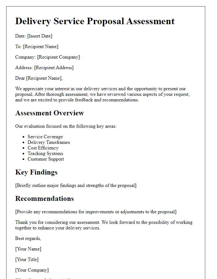 Letter template of delivery service proposal assessment